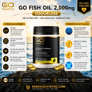 Viên Dầu Cá GO Healthy Fish Oil 2000mg Compact Odourless (230 Viên) – Dầu cá Omega 3 New Zealand hỗ trợ tim mạch, não bộ và sức khỏe toàn diện